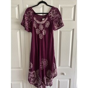 Purple Boho Dress‎ Free Size New Short Sleeve Beach Hippie